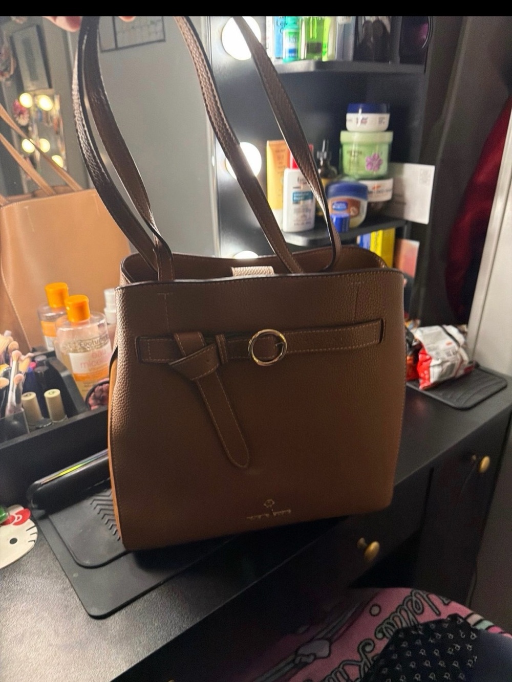 Nanette Lepore Brown Tote with Gold Ring Accent